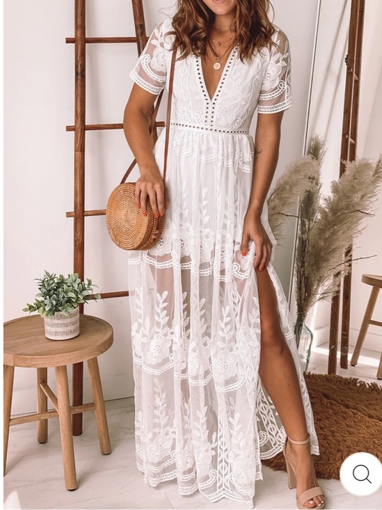POL Dresses & Skirts - POL Crochet Lace Maxi Romper White Size S/M Boho Lined